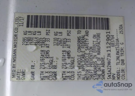 2018 Nissan Murano Sl z USA, uszkodzony, nr VIN 5N1AZ2MH7JN112901